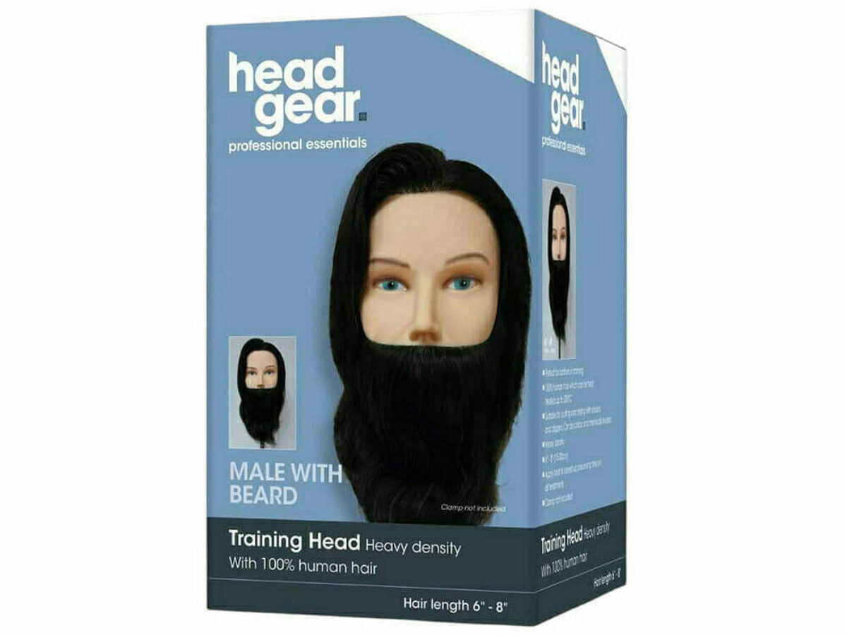 Headgear - Gents training head with beard 100% human hair