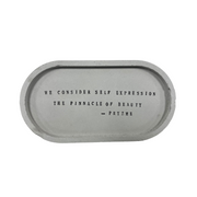 Concrete tray with text on a white background
