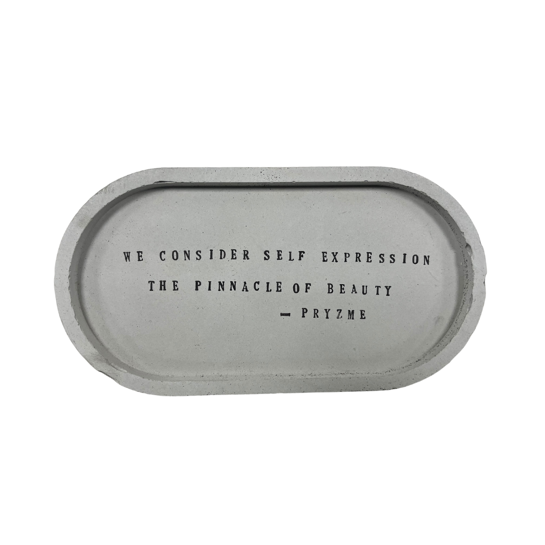Concrete tray with text on a white background